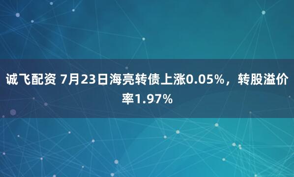 诚飞配资 7月23日海亮转债上涨0.05%，转股溢价率1.97%